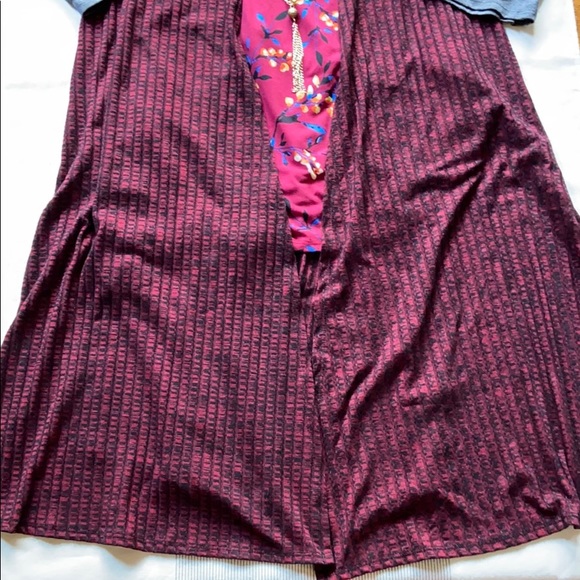 LULAROE JOY XS Longline Duster Vest Cardigan Red Black Heather - Picture 4 of 8